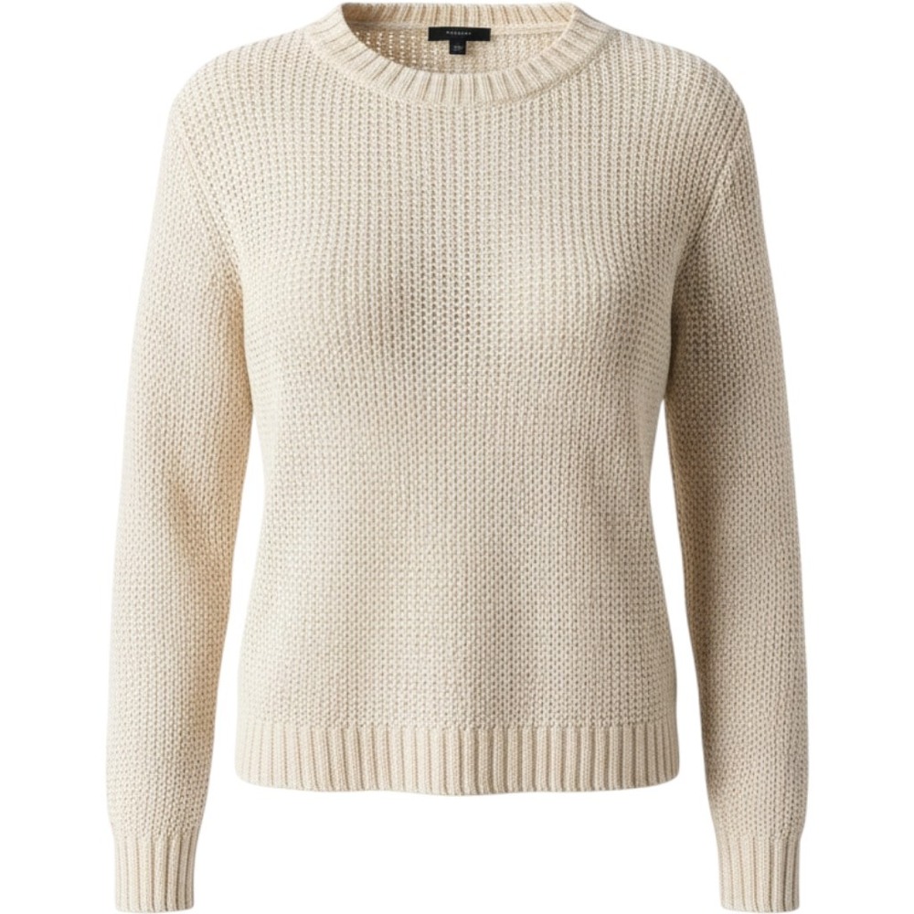 J.Crew Womens XS Linen Open Knit Crewneck Sweater Ivory Cream Long Sleeve 5715